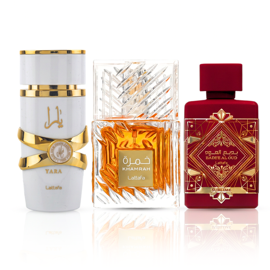 Σετ 3 Αρωμάτων | Khamrah + Bade'e Al Oud Sublime + Yara Moi 100 ml