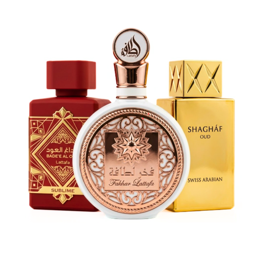Σετ 3 Αρωμάτων | Lattafa Sublime + Khamrah + Swiss Arabian Shaghaf Oud 100 ml